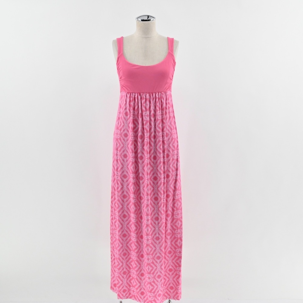 Fresh Produce‎ Pink Ikat Maxi Dress Size S Babydoll Tank Smocked Stretch Beach